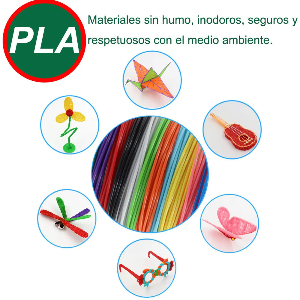 Lápiz 3D para Niños - Bolígrafo Rosa de impresión 3D con 20 colores de filamentos + plantillas + estuche de viaje